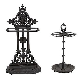 Two Victorian Style Cast Iron Umbrella Stands Height of largest 32 inches.