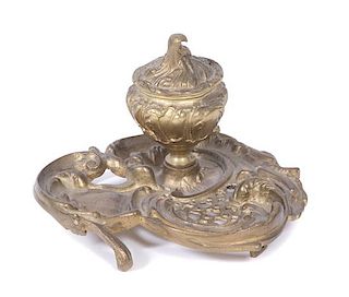 A Victorian Brass Inkwell Height 3 3/4 inches.