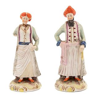 A Pair of Staffordshire Pottery Figures of Turks Height 6 1/4 inches.