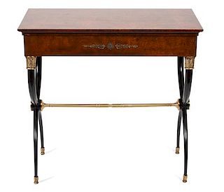 A Charles X Style Partially Ebonized Ladies Desk Height 32 x width 33 1/2 x depth 17 3/4 inches.