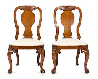 A Pair of Queen Anne Style Walnut Side Chairs Height 44 inches.