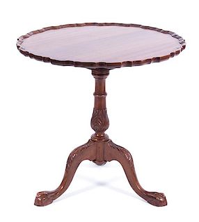 An American Chippendale Style Carved Mahogany Bird Cage Tilt Top Table Height 29 3/4 x diameter 23 1/4 inches.