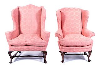 Two Chippendale Style Mahogany Wing Chairs Height of tallest 46 1/2 inches.