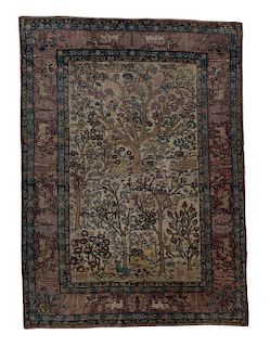 A Heriz Pictorial Tree of Life Wool Rug 4 feet 6 inches x 6 feet 8 inches.