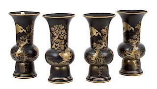 Four Chinoiserie Style Faux Lacquer Terracotta Vases Height 17 1/2 inches.