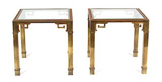 A Pair of Gilt and Silvered Metal Side Tables Height 24 x width 24 1/2 x depth 24 1/2 inches.