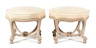 A Pair of Painted Faux-Rope Stools Height 19 x diameter 24 inches.