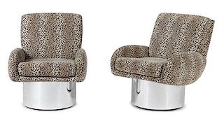 A Pair of Leon Rosen Pace Swivel Chairs Height 35 x width 30 x depth 29 inches.