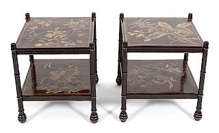 A Pair of Asian Coromandel Lacquered Side Tables Height 21 inches.