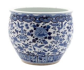A Chinese Export Blue and White Bowl Height 8 1/8 x diameter 10 inches.