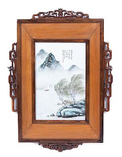 A Chinese Enameled Porcelain Plaque Plaque size: 15 x 9 3/4 inches.