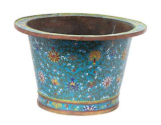 A Large Chinese Cloisonne Jardiniere Height 12 1/4 x diameter 20 inches.
