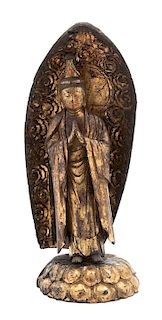 A Japanese Gilt Lacquered Wood Figure of Kannon Height 15 inches.