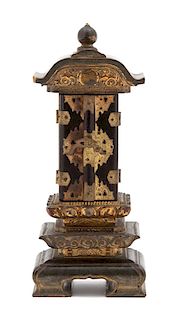 A Japanese Diminutive Gilt Lacquered Wood Shrine Height 7 1/2 inches.