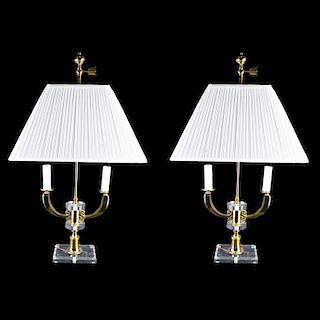 Pair Brass & Lucite Lamps