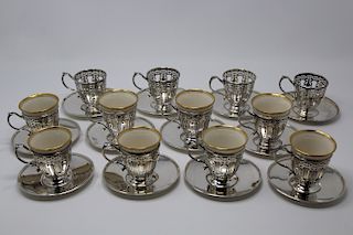 12 Tiffany & Co Sterling Demitasse Cups & Saucers