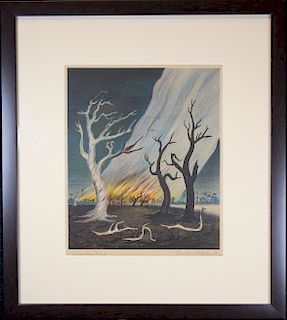 Buell Whitehead (FL. 1919 - 1993) "Woods Fire"