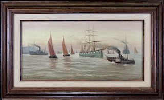 Signed, Early 20th C. Harbor Scene Painting