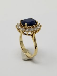 14K Gold Ring w/ Diamonds & Sapphire by BH