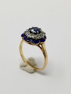Sapphire & Diamond Enameled Gold Ring