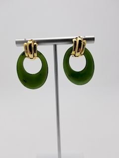 Pair of 14K Gold & Jade Earrings