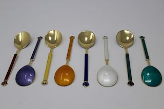 (8) David Anderson Sterling Enameled Spoons