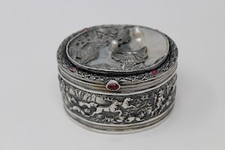 Silver & Mother of Pearl Engraved Oval Box