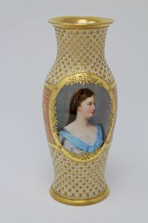 Antique Austrian Portrait Porcelain Vase