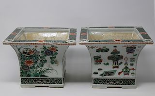(2) Chinese Famille Verte Porcelain Jardinieres