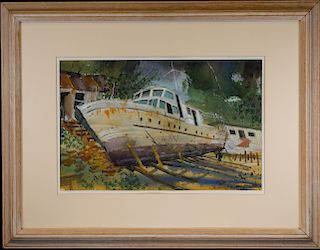 Lou McMurray, 20th C. Watercolor of a Boat