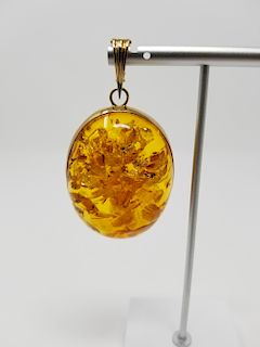 Large 14K Gold & Amber Pendant