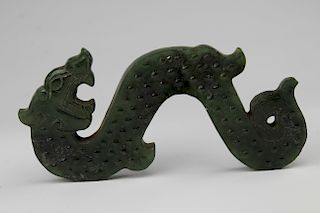 Chinese Spinach Green Jade Archaistic Style Dragon