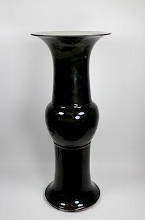 Large Chinese Dark Olive Green Baluster Vase