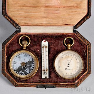 Cased "Tycos" Barometer and Compass Set