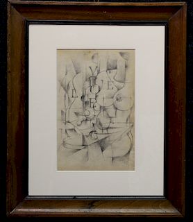 Framed 20th C. Abstract Pencil Drawing