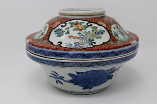 Chinese, Antique Blue/White Covered Dish