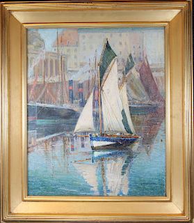 Signed, Impressionist Painting of Stockholm Harbor
