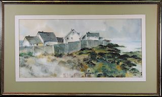 Signed Watercolor, "Low Tide, Long Island" 1972
