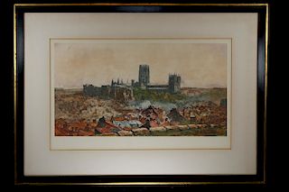 Colored Etching of Durham Cathedral