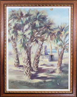 M Brown, 20th C. Coastal Painting of Palm Trees