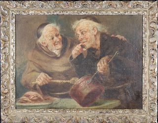 19th C. Painting of Two Monks Preparing Dinner