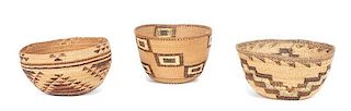 Three Hupa Baskets Height of larger 4 x diameter 7 1/2 inches
