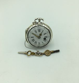 Rare Antique French Mid 1700's Silver Pocket Watch