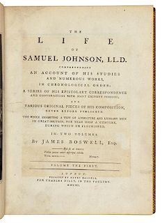 BOSWELL, James (1740-1795). The Life of Samuel Johnson. London: 1791. [With:] The Principal Corrections and Additions, 1791, 179