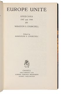 CHURCHILL, Winston Spencer. Europe Unite, Speeches 1947 and 1948. London: Cassell and Company Ltd., 1950. FIRST ENGLISH EDITION.