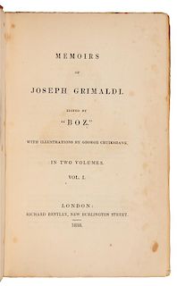 DICKENS, Charles, editor. Memoirs of Joseph Grimaldi. Edited by 'Boz'. London: Richard Bentley, 1838. FIRST EDITION, FIRST ISSUE