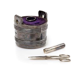 An Edwardian Silver Miniature Sewing Kit, Height 1 1/4 inches.