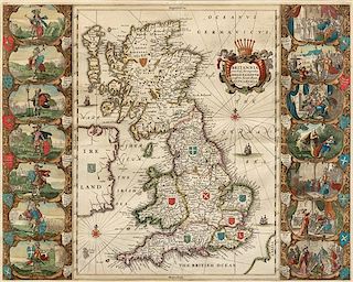 * BLAEU, Willem. Britannia Prout Divisa Suit Temporibus Anglo-Saxonum Paesertim Durante Illorum Heptarchia. Amsterdam, ca 1645.