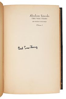 SANDBURG, Carl. Abraham Lincoln: The War Years. Harcourt, Brace & Company: New York, 1939. FIRST EDITION, SIGNED BY SANDBURG.