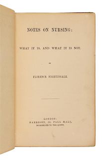 NIGHTINGALE, Florence (1820-1910). Notes On Nursing: What It Is, And What It Is Not. London: Harrison, 1859 [with ads dated 1860